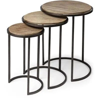 SET OF 3 BROWN METAL TABLES
