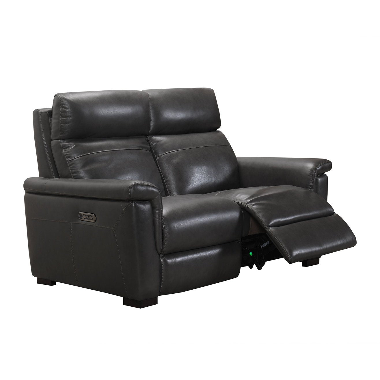 GREY LEATHER RECLINING LOVESEAT